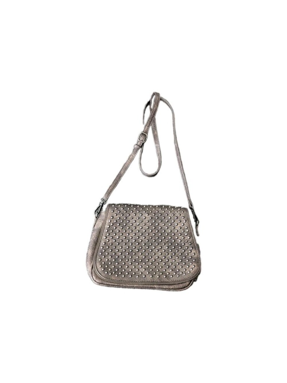 MMS Brown Studded Crossbody Bag Distressed Faux Leather Punk Goth Moto Rocker